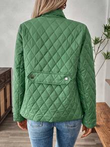 EMERY ROSE Women's Plain Front Button Closure Long Sleeve Pocket Casual Padded Coat