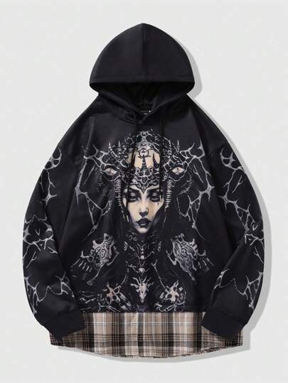 Street Life Sudadera con capucha con cremallera y estampado gráfico casual para hombres, primavera otoño