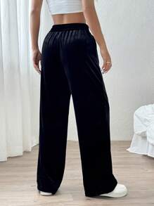 Muchica 休闲天鹅绒直筒裤 - 黑色 - 查看 2