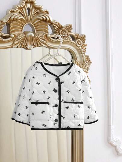 Infant/Toddler Girls Padded Bow Design Jacket For Cold Weather Outings