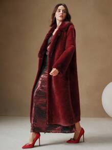 Anewsta Luxury Oversized Fluffy Long Coat - Burgundy - View 7