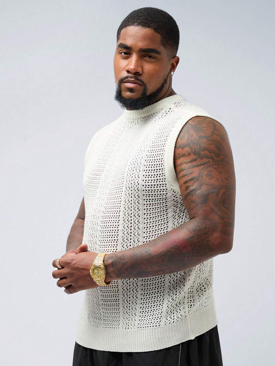 Manfinity VCAY Plus Size Men's Casual Hollow-Out Knitted Vest, Suitable For Autumn And Winter - White - View 1