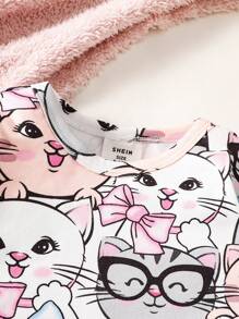 SHEIN 2pcs Baby Girl Cute Bow Kitty Print Long Sleeve Pajama Set, Soft & Comfy Home Sleepwear For Fall & Winter, For Christmas