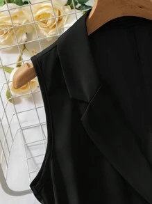 Seusyu Women's Solid Color Lapel Sleeveless Blazer And Pants Suit, Office/Casual 2 Pieces Set - Black - View 5