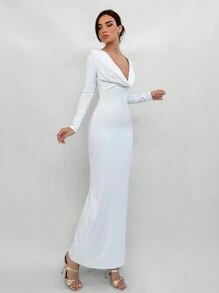 Aloruh Elegant Backless Halter Maxi Bodycon White Formal Dress For Women - White - View 8