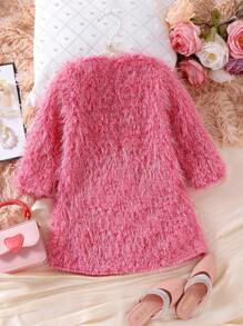 SHEIN Long Warm Fuzzy Outerwear Coat For Young Girl