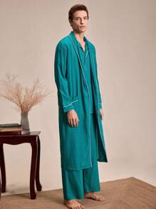 EverLounge 男士撞色边饰长袖口袋休闲长袍、休闲睡衣