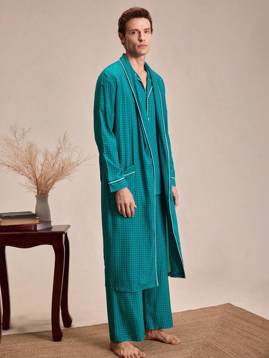 EverLounge 男士撞色边饰长袖口袋休闲长袍、休闲睡衣