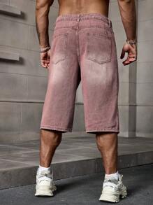 Manfinity Homme Shorts de mezclilla lavados informales para hombres en verano