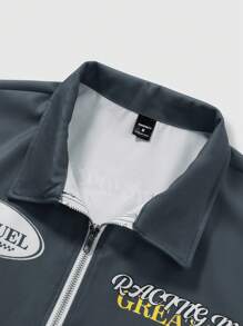 Manfinity EMRG Oversized Shirts,Men's Color-Block Simple Printed Short Sleeve Vintage Shirts - Dark Grey - View 5