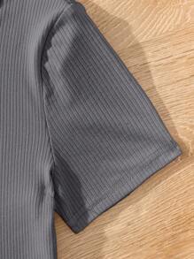 SHEIN 3pcs Tween Girls Solid Color Knit Jumpsuit Sets - Dark Grey - View 4