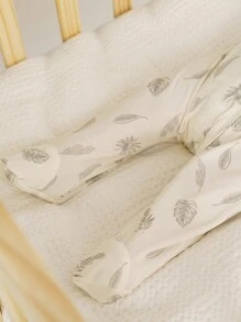 Cozy Pixies Newborn Baby Boys' & Girls' Colorful Apricot Contrast Color Knitted Footed Romper With Plant & Floral Pattern, Soft & Comfortable, Breathable, With Zipper Closure And Round Neckline. Suitable For Casual In-Home Wear All Year Round.