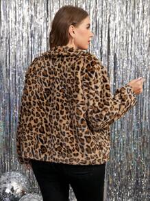 SHEIN Clasi Plus Size Casual Leopard Print Fleece Jacket, Fall/Winter