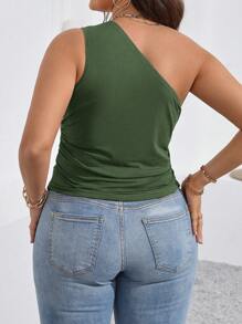 SHEIN Clasi Blusa casual sin mangas de cuello asimétrico de unicolor para mujer de talla grande