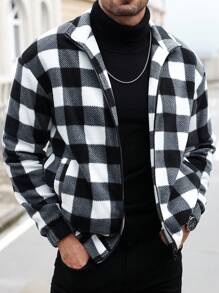 Manfinity Homme Men's Plaid Long Sleeve Zipper Front Casual Versatile Jacket For Autumn And Winter - Grey - View 6