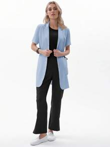 TaskEZ Women Scrubs  Uniform Button Front Hospital Nurse Scrub Dress Lab Coat Clothes 2 Front Pockets+ One Inner Pocket - Baby Blue - View 8