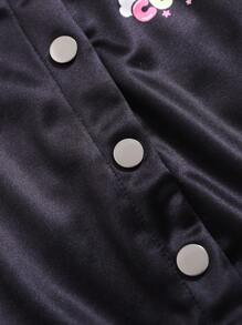 Baby Girl Rainbow Bear Graphic Casual Stylish Jacket, Bomber Jacket Baby Girl - Black - View 7