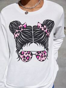 Set de 2 piezas de sudadera con gráfico y leggings con efecto de mezclilla para niñas preadolescentes - Multicolor - Ver 3