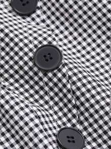 DAZY Đầm suông đơn giản, họa tiết khối màu tương phản, cổ tròn, tay dài, cài nút phía trước, dáng thường ngày, họa tiết kẻ caro mùa thu cho nữ - màu đen - Xem 5