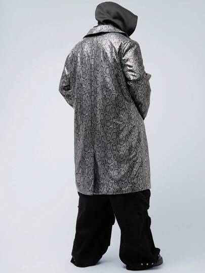 Manfinity VCAY 1pc Plus Size Men's Plus Size Casual Woven Patchwork Long Trench Coat, Suitable For Autumn/Winter