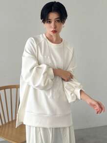 FRIFUL Casual Letter Embossing Raglan Sleeve Sweatshirt,Fall Women Clothes - Beige - View 7