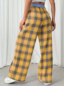 SHEIN EZwear Women's Elastic Waist Loose Fit Plaid Wide Leg Pants