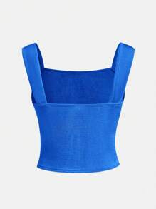 SHEIN Solid Color Ruched Wide Strap Camisole Suitable For Teen Girls, Spring/Summer - Royal Blue - View 2