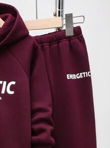 SHEIN 4pcs Young Boys Casual Minimalist Letter Printed Warm Thermal Lined Hoodie & Sweatpants Set, Suitable For Commuting, School, Daily, Sports, Autumn/Winter