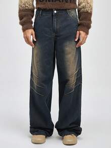 ROMWE MEN Street Life Men's Simple Front Button Multiple Pockets Casual Denim Jeans