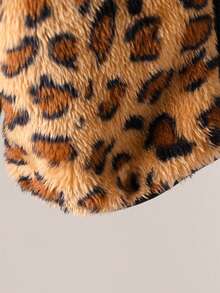 Chaqueta con estampado de leopardo esponjosa y de moda para niña, con diseño de patrón clásico de leopardo para mostrar un estilo de tendencia, cierre de cremallera completo para bloquear eficazmente el viento frío y mantener el calor en otoño e invierno, adecuada para uso diario informal, actividades al aire libre y viajes al aire libre - Gris - Ver 4