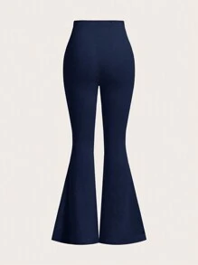 SHEIN EZwear Conjunto de 3 piezas de pantalones acampanados de talle alto ajustados en azul marino, gris y negro para mujer, Otoño/Invierno - Multicolor - Ver 7