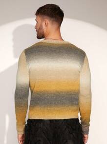 FeverCity Men's Round Neck Long Sleeve Gradient Knit Sweater, Casual Daily Wear, For Fall Winter - Multicolor - View 2