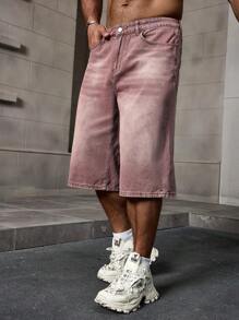 Manfinity Homme Shorts de mezclilla lavados informales para hombres en verano