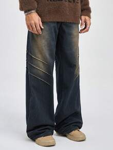 ROMWE MEN Street Life Men's Simple Front Button Multiple Pockets Casual Denim Jeans