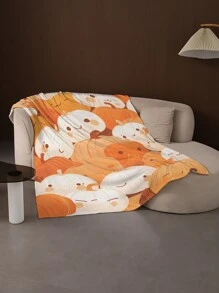 1pc Flannel Blanket, Bedding, Pumpkin Pattern Thick Soft Skin-Friendly Sofa Throw Blanket For Home Decor, Office Nap, Travel Camping, Suitable For Living Room, Bedroom, Back To School Season, Holiday Gift, Halloween Decor - Multicolor - View 3
