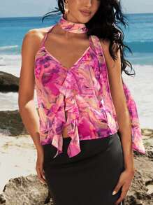 Opulessa Top ajustado de tirantes estampado tejido para mujeres, sexy, para fiesta - Rosa Fucsia - Ver 1