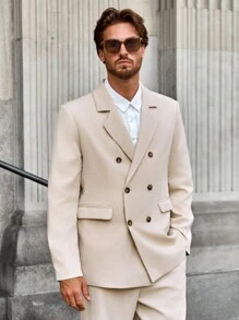 Manfinity Mode Traje formal casual de hombre con solapa muescada y abotonadura sencilla - Caqui - Ver 1