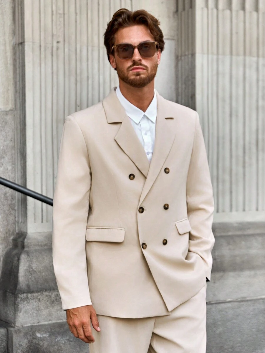 Manfinity Mode Traje formal casual de hombre con solapa muescada y abotonadura sencilla - Caqui - Ver 1