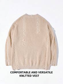 Chillumni Men's Plus Size Solid Color Simple Daily Crew Neck Long Sleeve Sweater - Apricot - View 2