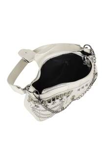 ROMWE Kawaii New Sexy Women Crossbody Bag With Chain Decor, Punk Motorcycle Ladies Crossbody Bag, Dark Cute Girl Handbag