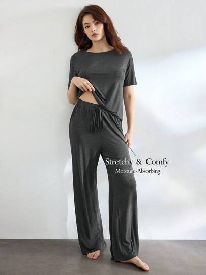 Ocili 休闲女士舒适丝滑短袖上衣和裤子睡衣套装假日季节服装