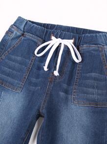 SHEIN Tween Boys Casual Basic Design High Stretch Blue Skinny Jeans,For Tween Boys School And Daily Fall Clothes - Dark Wash - View 3