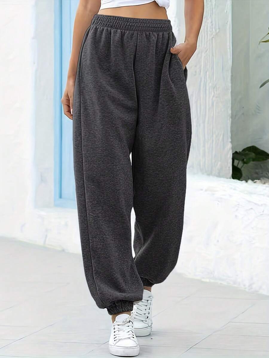 INAWLY Solva 女士弹性腰部口袋喇叭腿宽松抽绳哈伦宽松运动裤 - 深灰色 - 查看 1