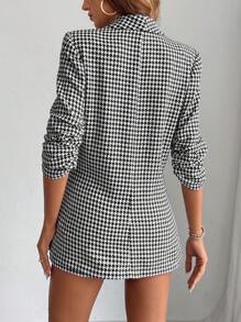Firerie Women's Spring/Fall Houndstooth Print Ruched Collar Half Sleeve Blazer And Shorts Casual Office Suit, Winter, Business Casual, Elegant, Black And White Plaid
