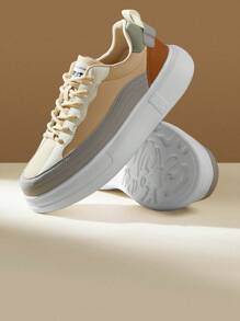 CUCCOO EASI Women Casual Sports Shoes, Leather Splicing Thick Soles, Fashionable And Unique Fall Tainers