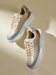 CUCCOO EASI Women Casual Sports Shoes, Leather Splicing Thick Soles, Fashionable And Unique Fall Tainers