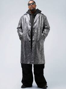 Manfinity VCAY 1 件大码男士大码休闲梭织拼布长款风衣，适合秋冬季 - 彩色 - 查看 2