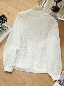 Tween Girls' Oversized Casual Embroidered Sheer Long Sleeve Jacket - White - View 2