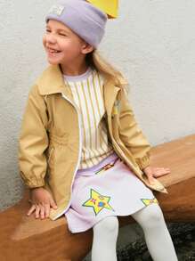 SHEIN 1pc Young Girl Cute/Vintage/Casual/Back To School Funny Cartoon Star Print Basic Short Skirt, Suitable For Home And Outdoor