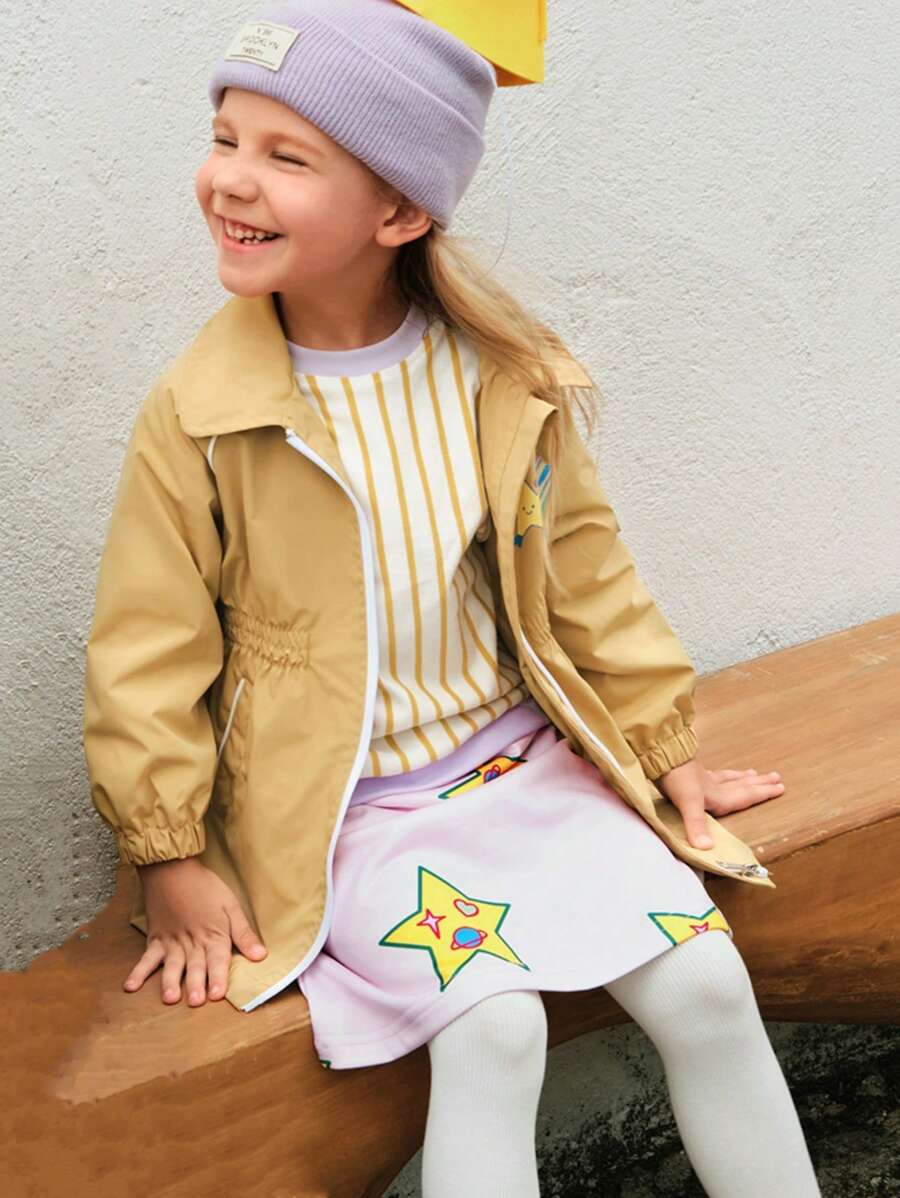 SHEIN 1pc Young Girl Cute/Vintage/Casual/Back To School Funny Cartoon Star Print Basic Short Skirt, Suitable For Home And Outdoor